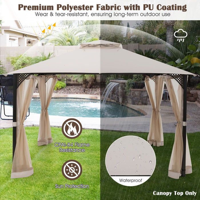 10’ X 12’ Patio Gazebo De Remplacement Couvercle Superieur A 2 Niveaux Canopy Cpai-84 Outdoor Beige