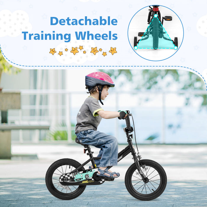 Costway 14\" Velo D'entrainement Pour Enfants Avec Roues D'entrainement Amovibles Pneumatiques Noir
