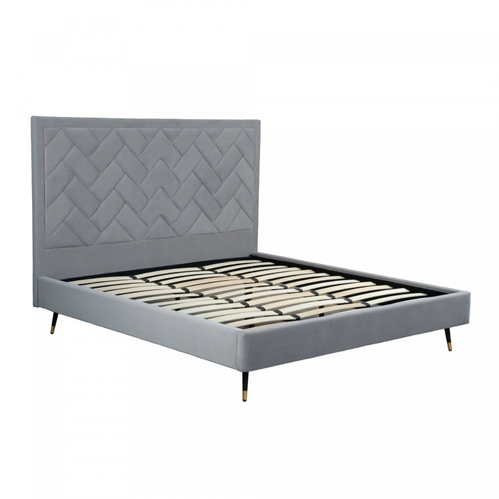 Lit king moderne Crosby en velours gris capitonne