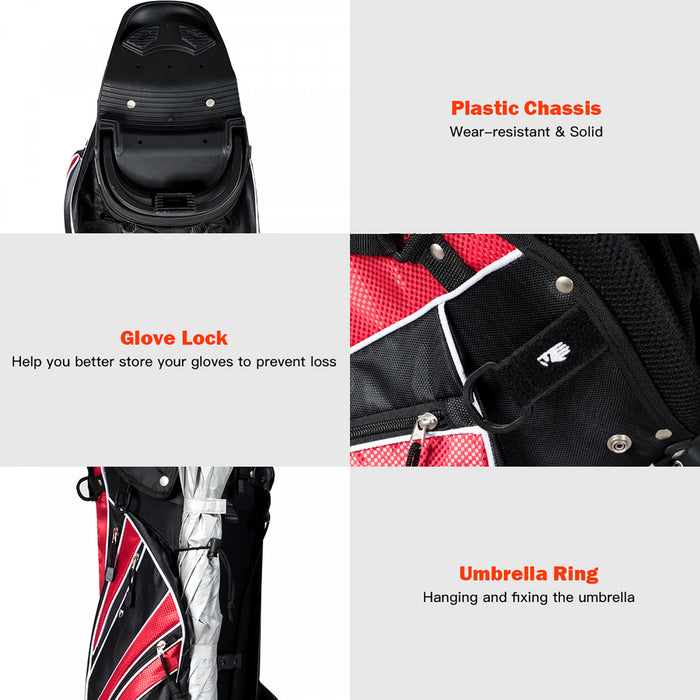 Costway Golf Stand Cart Bag Club W/6 Way Divider Carry Organizer Poches Stockage Rouge