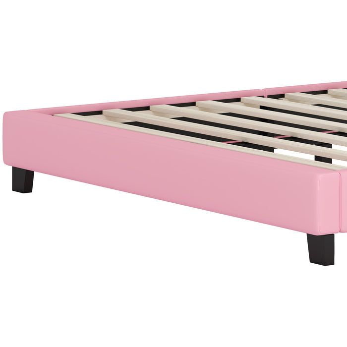 Lit Princesse Judson Tapisse Avec Tete De Lit En Forme De Couronne Et Cadre Plateforme En Pu, Taille Full, Rose