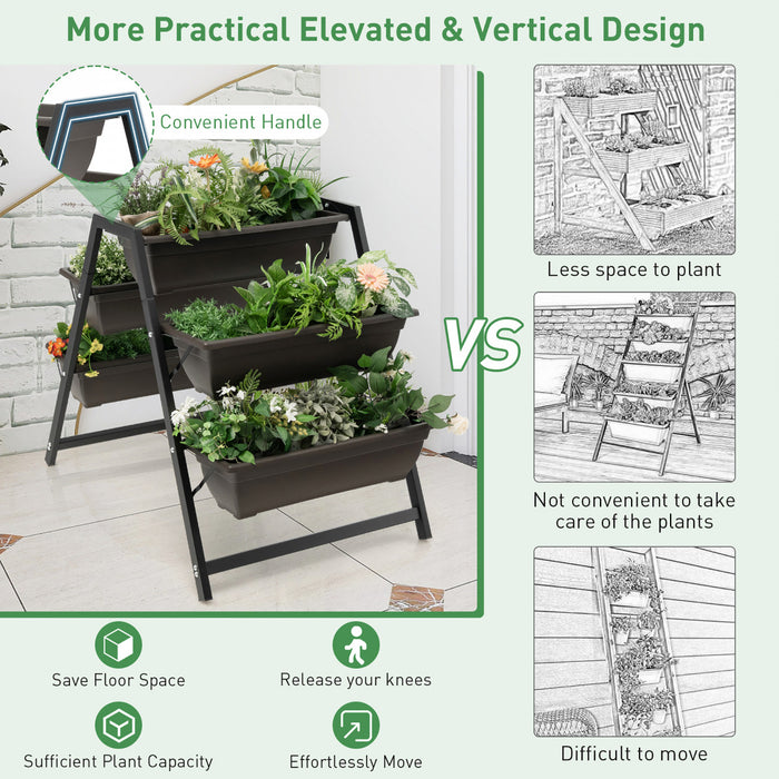 Support De Fleurs D’echelle, Rack A Plantes Avec Pots De Fleurs, Etagere A Fleurs Avec 5 Pots, Charge Maximale 25 Kg, Cadre Robuste En Fer, Ideal Pour Balcon, Jardin, 91 X 65 X 79 Cm