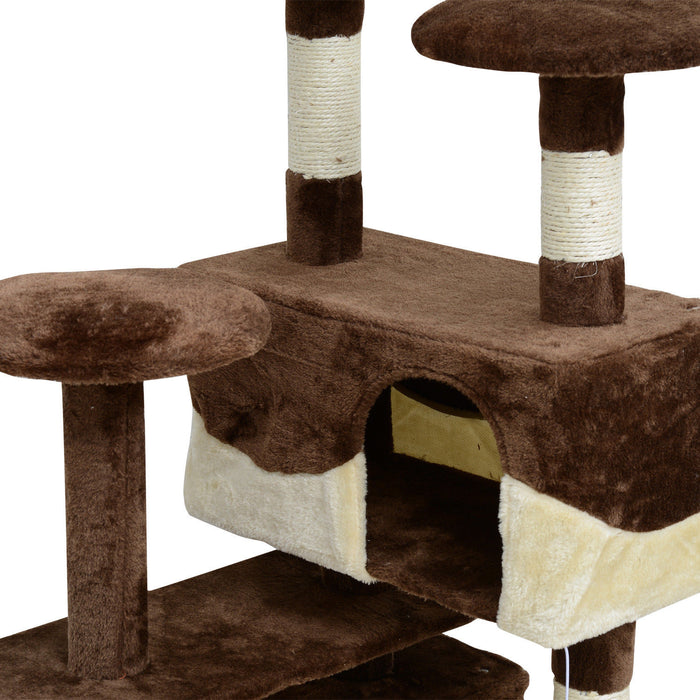 Pawhut Arbre A Chat 137,2 Cm Grande Maison De Jeu Pour Chaton Centre D'activites A Plusieurs Niveaux Meubles Pour Animaux De Compagnie (cafe)
