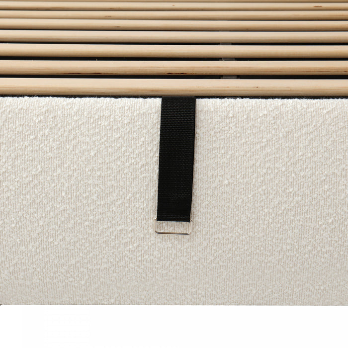Lit plateforme avec rangement et levee hydraulique Diana, recouvert de boucle luxueux, taille Queen, blanc