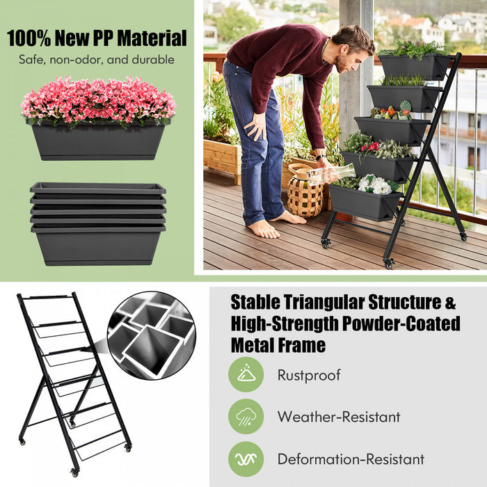 Costway 5-tier Vertical Raised Garden Bed Elevated Planter Avec Roues Et Boites A Conteneurs