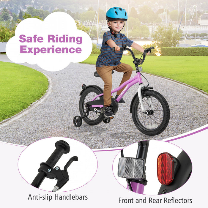 Costway 16\" Velo Pour Enfants Pour Garcons Et Filles De 4 A 7 Ans Avec Reflecteurs De Frein A Main Reglables Violet