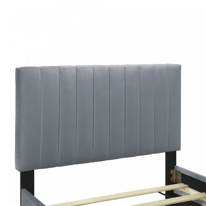 Lit plateforme Ethan rembourre en velours, gain de place, avec tiroir gigogne, taille simple, gris