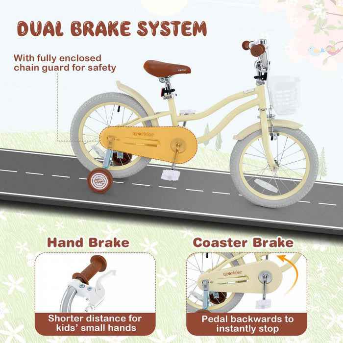 Prorider 16\" Enfants Velo Tout-petit Velo Reglable Avec Roue D'entrainement Pour 4-7 Ans Fille Beige