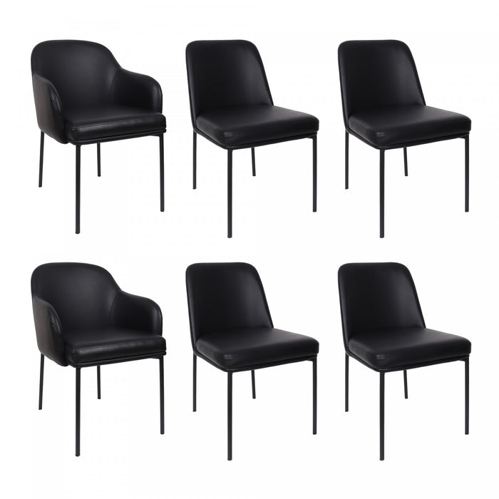 Chaise laterale contemporaine Loft en cuir vegetalien et metal noir - Lot de 2
