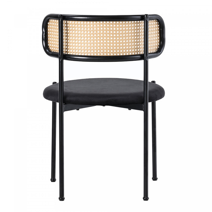 Chaises de salle a manger Mason en rotin avec pieds en metal et coussins en velours, lot de 4, noir