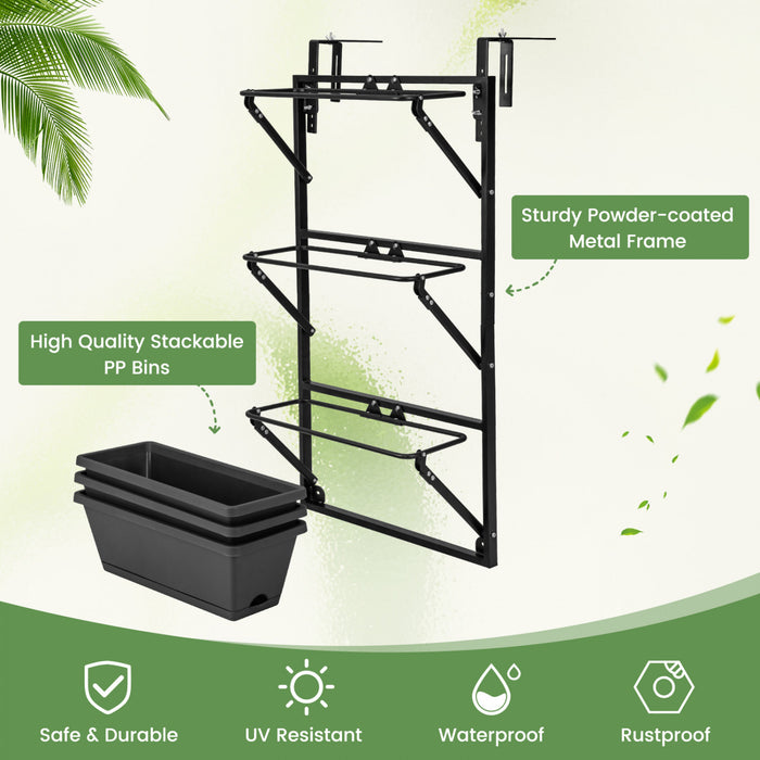 Costway Suspendu Planteur Vertical Avec 3 Boites De Planteur Et Crochets Amovibles Pour Fleurs