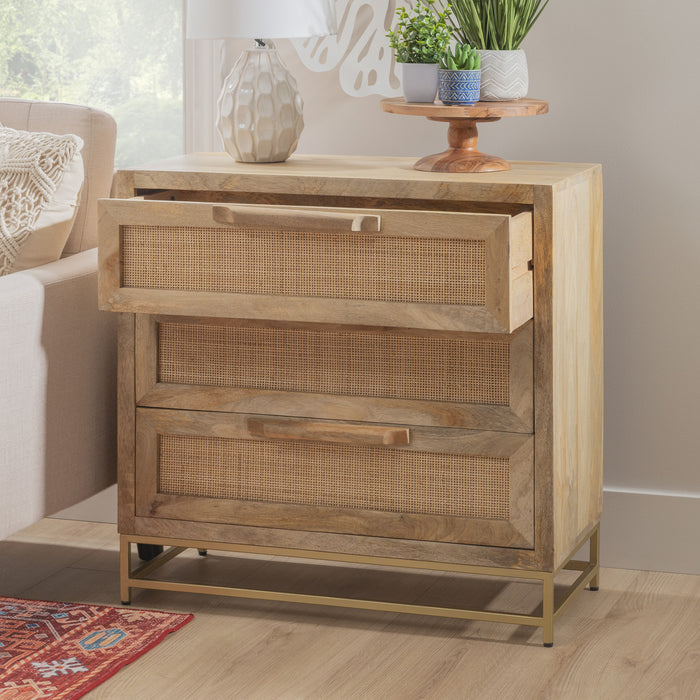 Armoire décorative Janie en rotin à 3 tiroirs - naturelle