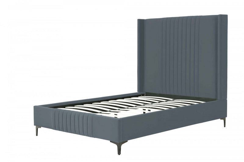 Lit complet Promenade style milieu du siecle moderne en velours gris capitonne