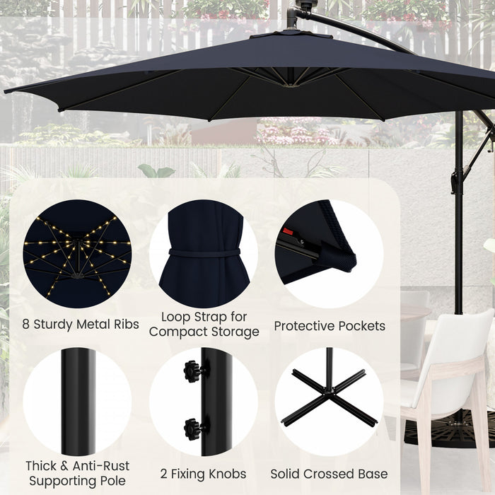 Costway Parasol deporte cantilever 10FT 112 LED solaire avec manivelle et inclinaison pour exterieur