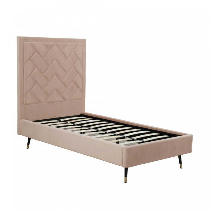 Lit simple moderne Crosby en velours capitonne, coloris nude