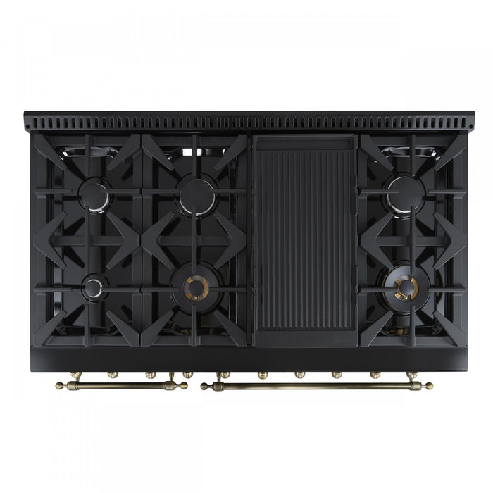 Cuisiniere a double combustible Antico de 48 pouces , noire, 5,5 pi³ four double - FFSGS6113-48BLK