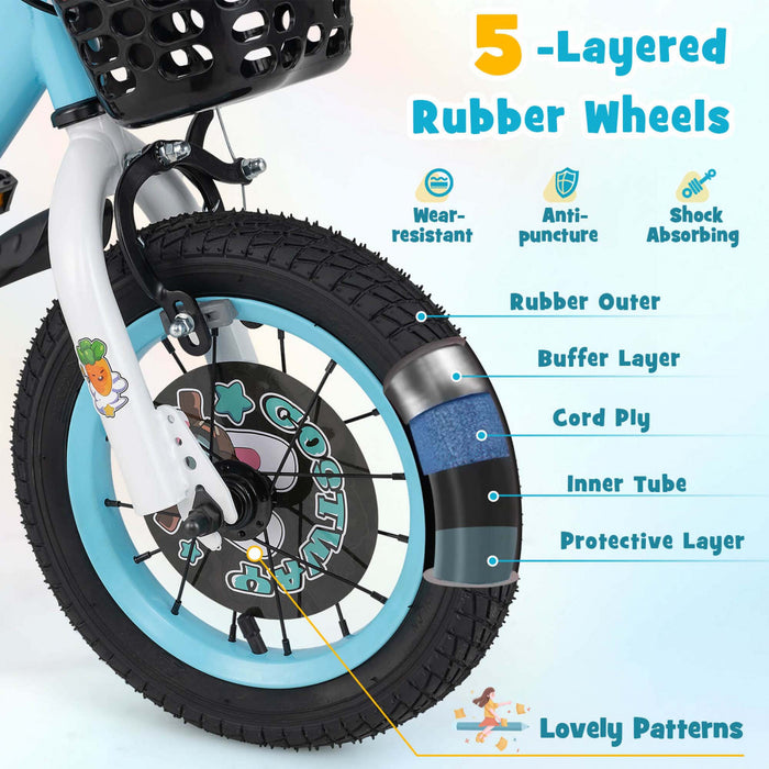 Costway 12\" Velo Pour Enfants Pour 3-4 Avec Guidon Reglable En Hauteur Et Frein A Main En Selle Bleu