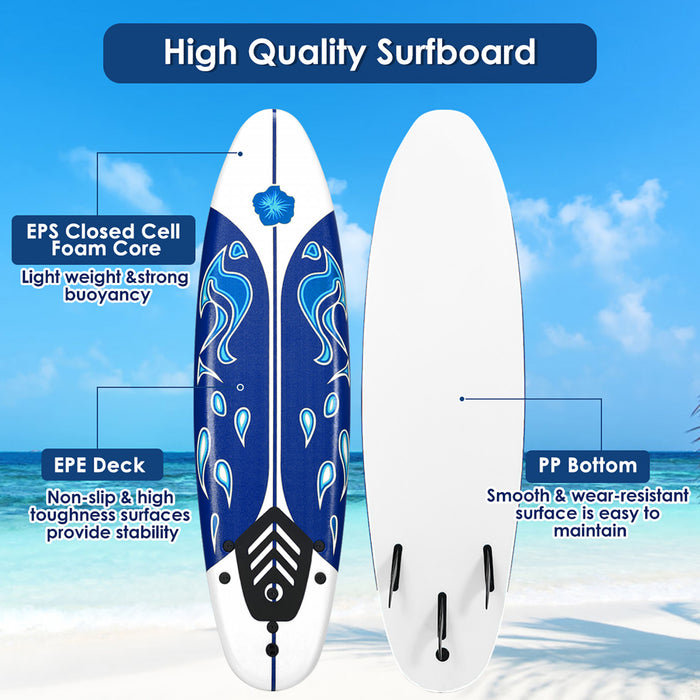 Costway – Planche De Surf De 6’’ A 3 Derives & Leash Pour Enfants, Adultes