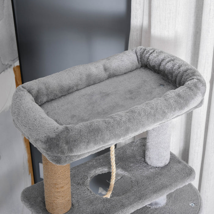 Pawhut Arbre A Chat, Tour A Chat A Plusieurs Niveaux De 47 Po Avec Griffoir, Hamac, Condo Pour Chat, Perchoir, Balle Jouet, Grand Arbre A Chat Pour Chat D'interieur, Gris