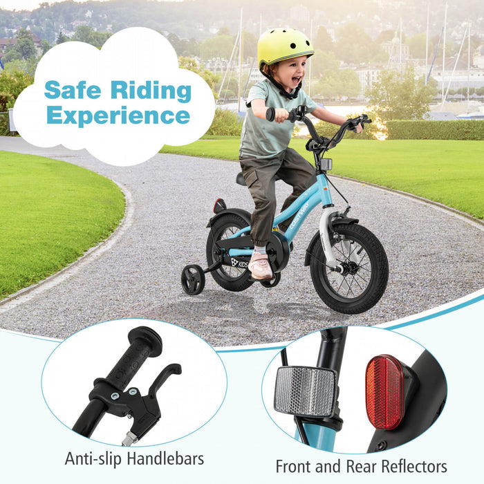 Costway 12\" Velo Pour Enfants Pour Garcons Et Filles De 3 A 4 Ans Avec Reflecteurs De Frein A Main Reglables Bleu