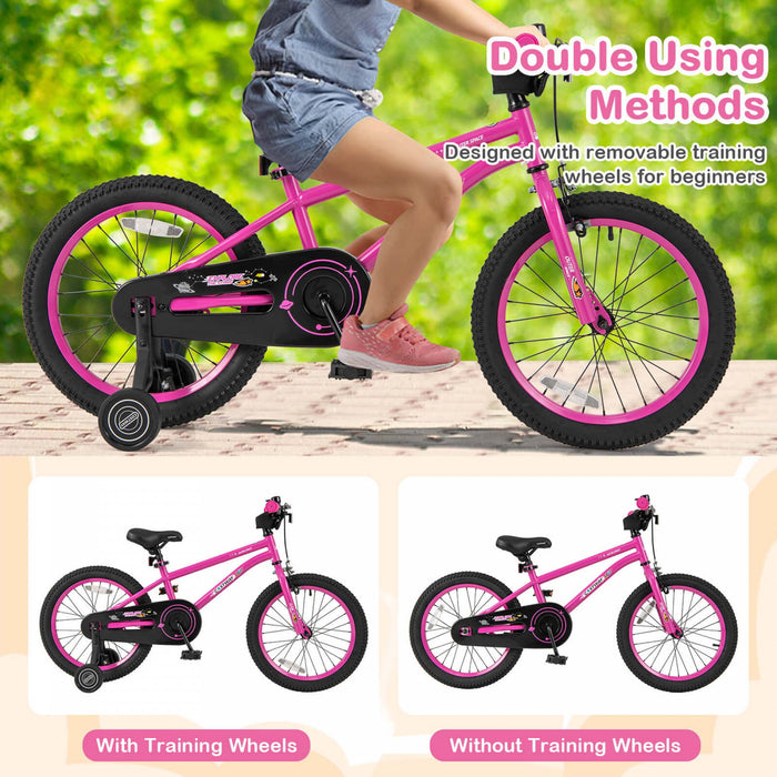 Velo Costway 18 Pouces Pour Enfants De 4 A 8 Ans Avec Selle Reglable Et Guidon Antiderapant Rose