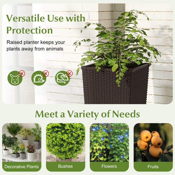Costway 23 \"planteurs Hauts Ensemble De 2 Pot De Plante En Mousse De Rattan Pot D'arbre Arrosant Automatiquement Brown