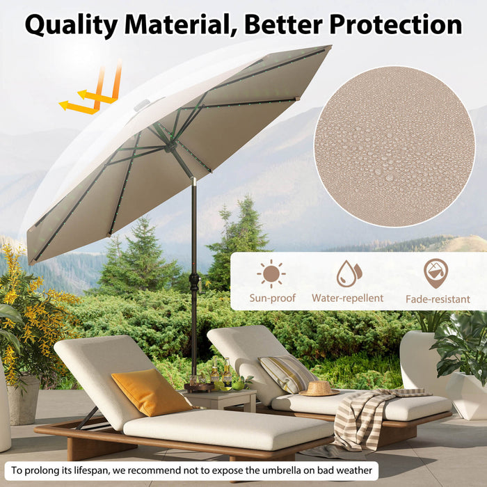 Parasol solaire Costway 10 FT avec 96 LED, inclinaison reglable a 35°, haut ventile, beige