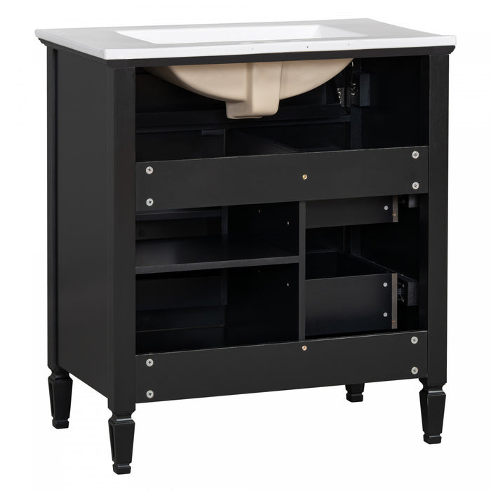 Olivia Meuble-lavabo de 30\" avec vasque en ceramique et bois caoutchouc massif, Noir