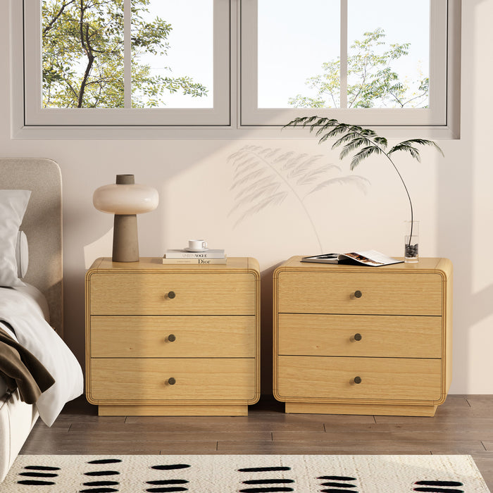 Table de nuit contemporaine Liora 28\" en naturel (3 tiroirs)