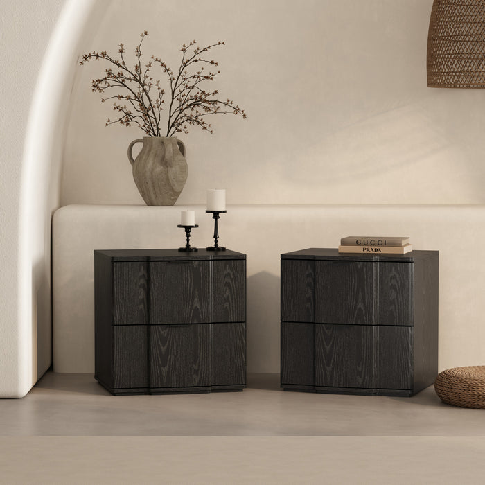 Table de nuit Clive style milieu du siecle 56 cm en noir (2 tiroirs)