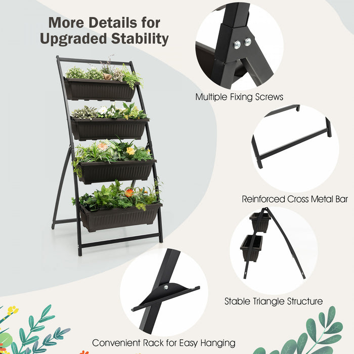 Costway 2pcs 5 Ft 4-tier Lit De Jardin Eleve Vertical Planteur Eleve W / 4 Boites De Conteneur