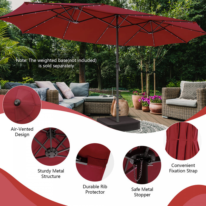 Costway Parasol double face jumeau 15FT pour patio avec 48 LED solaires a manivelle Wine