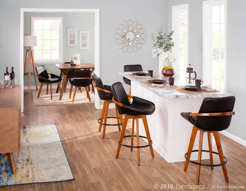 Tabouret moderne du milieu du 20e siècle Cosmo de hauteur comptoir en similicuir - noyer et noir