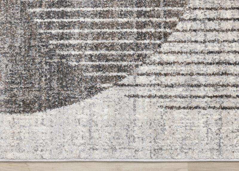 Carpette à poil court doux Solace grise et blanche à motif de cercles qui fusionnent - 3 pi 11 po x 5 pi 7 po