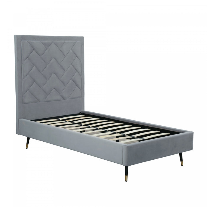 Lit simple moderne Crosby en velours capitonne gris