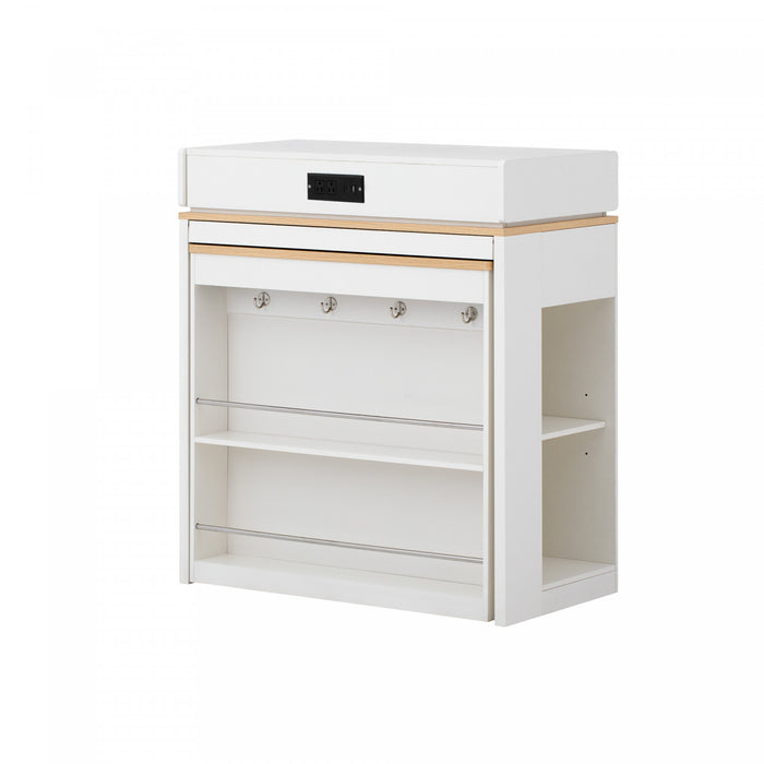 Table a manger extensible Logan avec plateau pliant et tiroirs de rangement, blanc