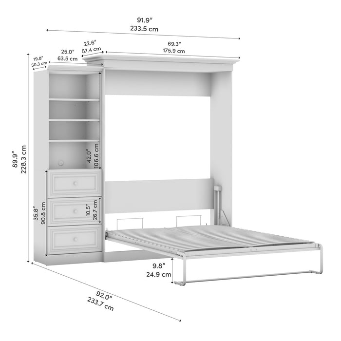Grand lit escamotable Versatile de Bestar de 92 po (L) avec organisateur de garde-robe et tiroirs - blanc