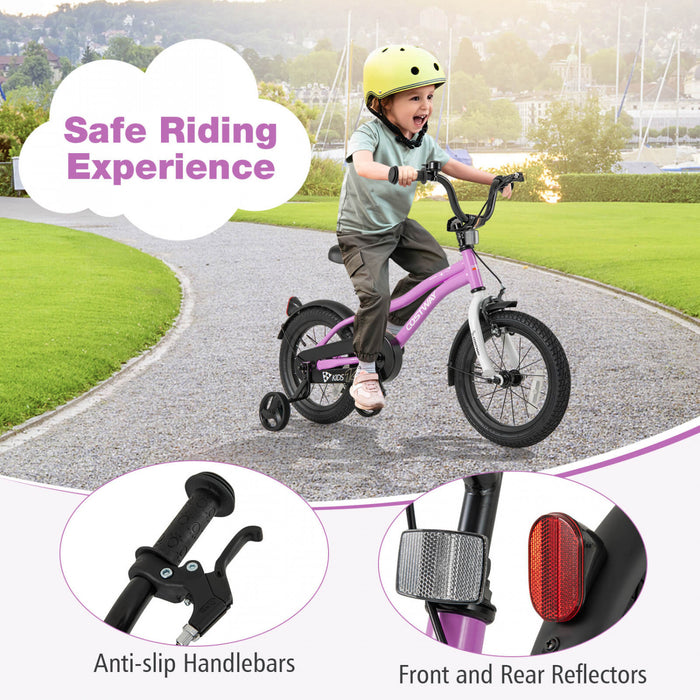 Costway 14\" Velo Pour Enfants Pour Garcons Et Filles De 3 A 5 Ans Avec Reflecteurs De Frein A Main Reglables Violet