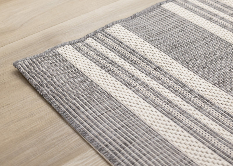 Tapis Jackson a rayures creme taupe, 6'7\" x 9'6\"