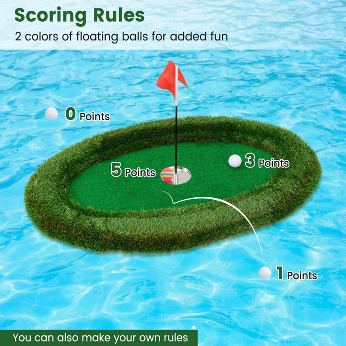 Costway Oval Flottant De Golf Vert Comprend Le Tapis De Golf Frappant 6 Balles De Golf Drapeau De Golf