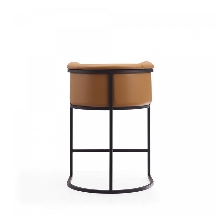 Tabouret de comptoir moderne du milieu du siecle en metal et tissu, coloris camel - Lot de 3