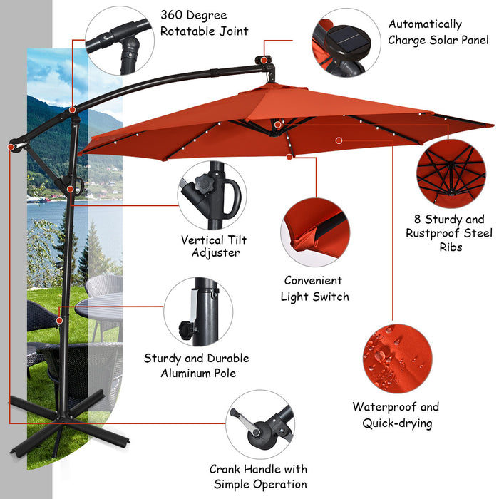 Costway Parasol deporte de patio de 10 pieds, solaire LED, rotation a 360 degres, orange