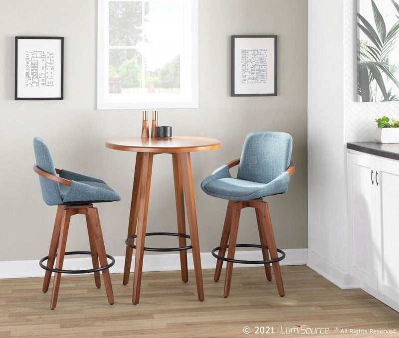 Tabouret de style du milieu du 20e siècle Cosmo de hauteur comptoir en tissu - noyer et bleu