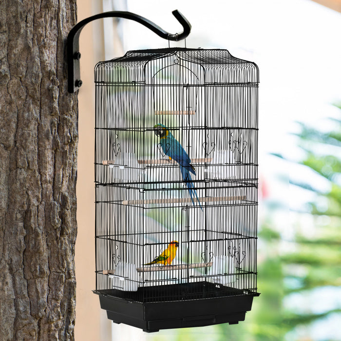 Pawhut 36\" Cage A Oiseaux Cacatoes Perroquet Cage 2 Portes Perchoir 4 Mangeoires, Noir