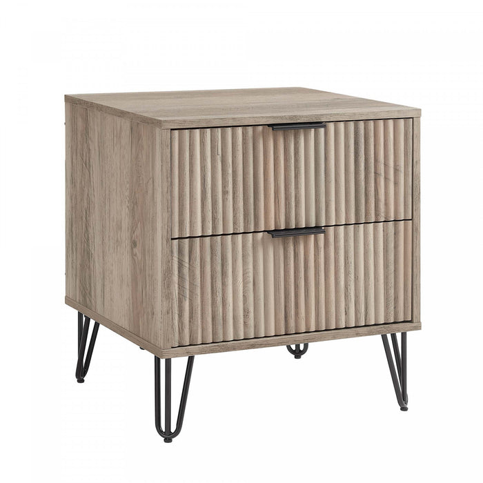Table de nuit moderne Dumbo 20\" a cannelures, gris rustique (2 tiroirs)