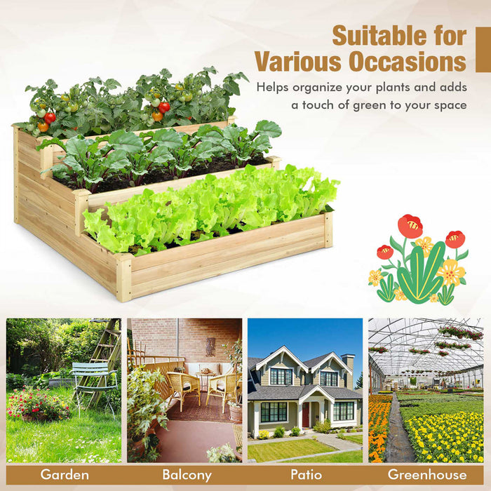 Jardin Surelevee A 3 Niveaux, 121 X 121 X 56 Cm Kit De Jardinieres De Culture De Fruits Et D'herbes Aromatiques Et De Fleurs, Jardiniere Surelevee A Plusieurs Niveaux En Plein Air, Jardiniere En Bois De Sapin Sans Fond Pour Jardin, Cour, Pelouse, Serre