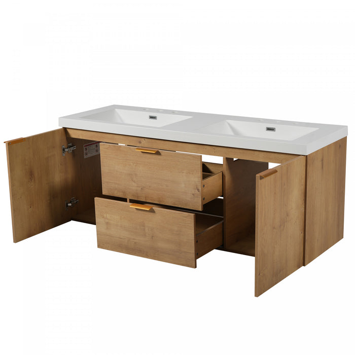 Hudson meuble de salle de bain double vasque 59,3 pouces avec rangement a fermeture douce, bois