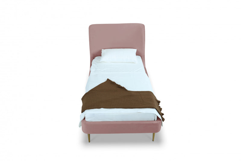 Lit jumeau Heather style milieu du siecle moderne en velours, rembourre, coloris rose poudre et or