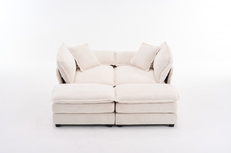 Liam Canape modulaire confortable Cloud 84,6\" avec revetement en velours cotele, Blanc