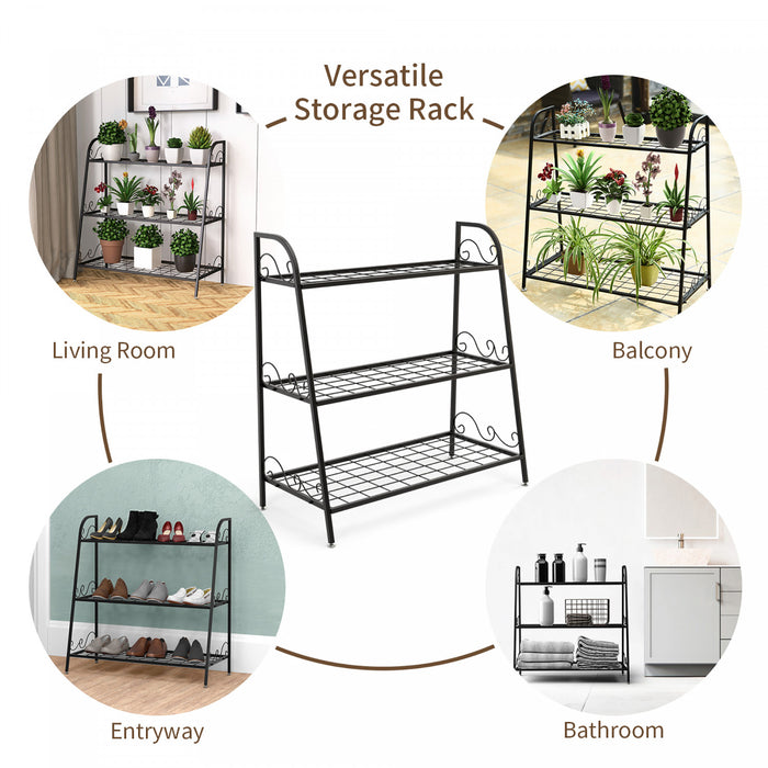 Support De Fleurs A 3 Couches En Metal, Etagere De Plantes Avec Accoudoirs Pratiques Et Trous Rectangulaires, Pour Fleurs Et Legumes, Echelle A Fleurs Multifonctionnel Pour Balcon